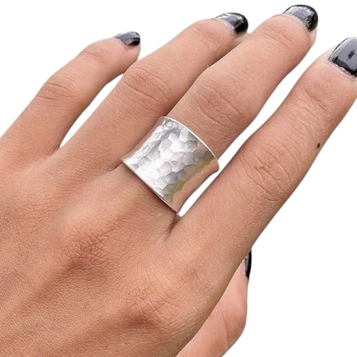 Hammered Silver Wide Band Ring