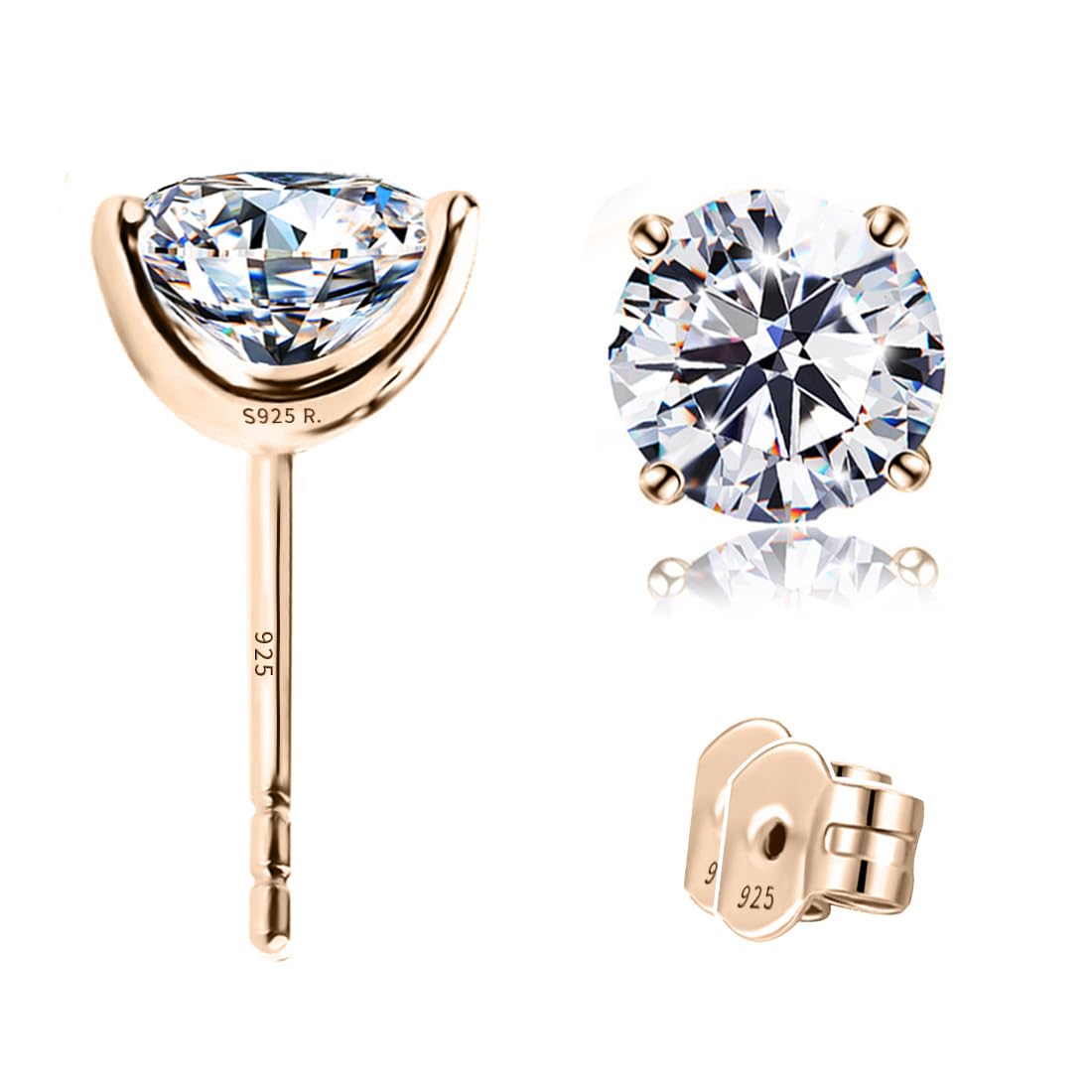 18K Rose Gold-Plated CZ Stud Earrings