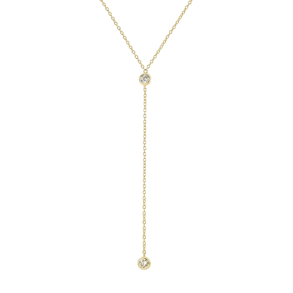 14K Gold-Plated CZ Lariat Necklace
