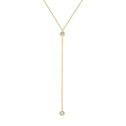 14K Gold-Plated CZ Lariat Necklace