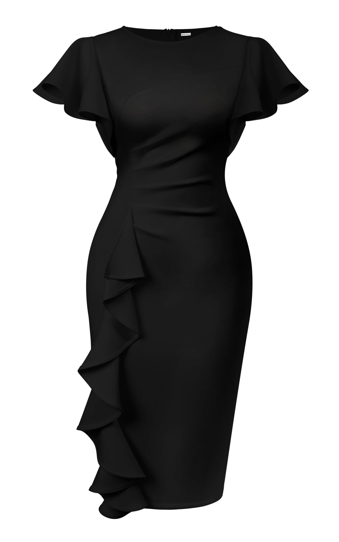 Ruffle Sleeve Ruched Midi Dress