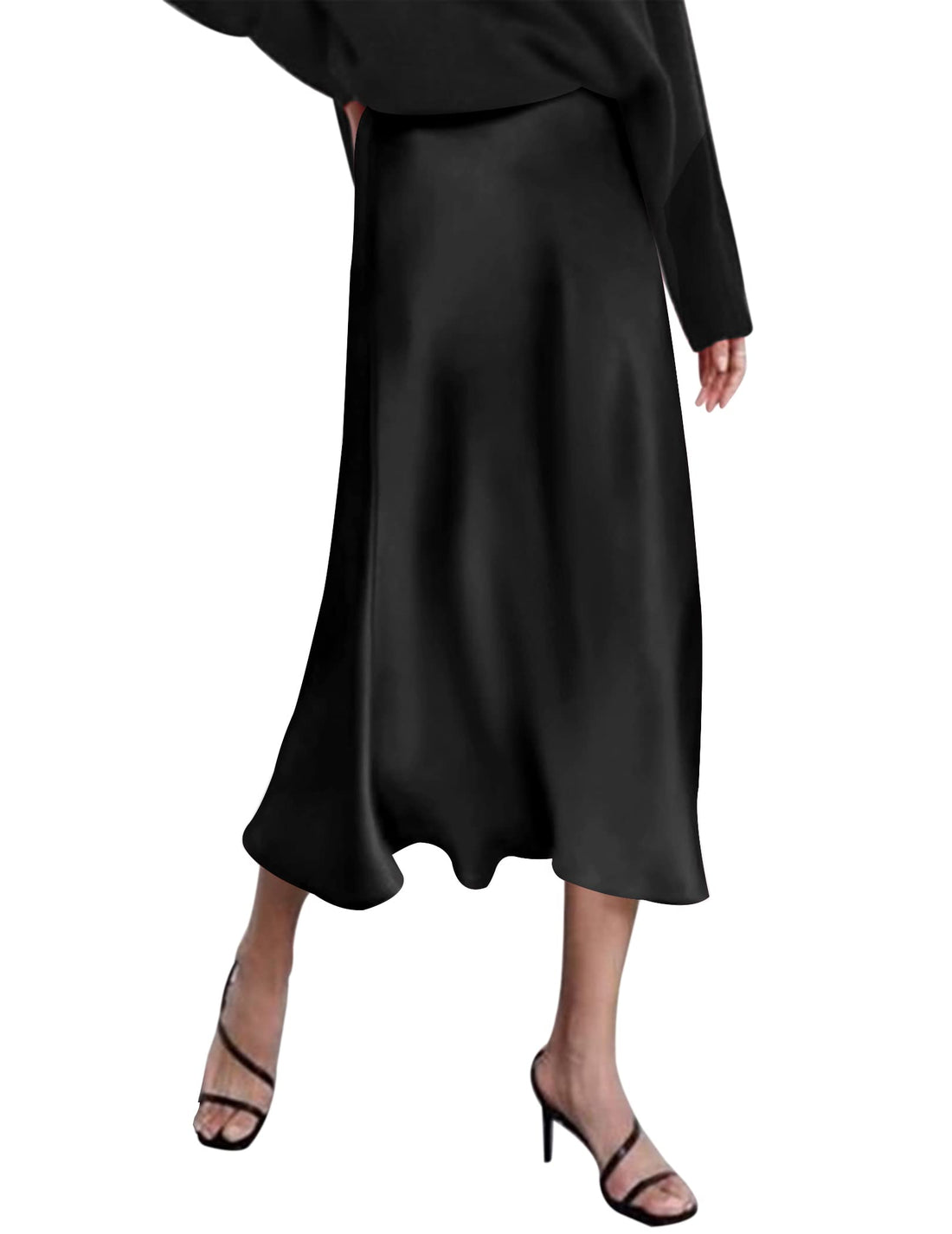 High-Waist Silk Midi Skirt