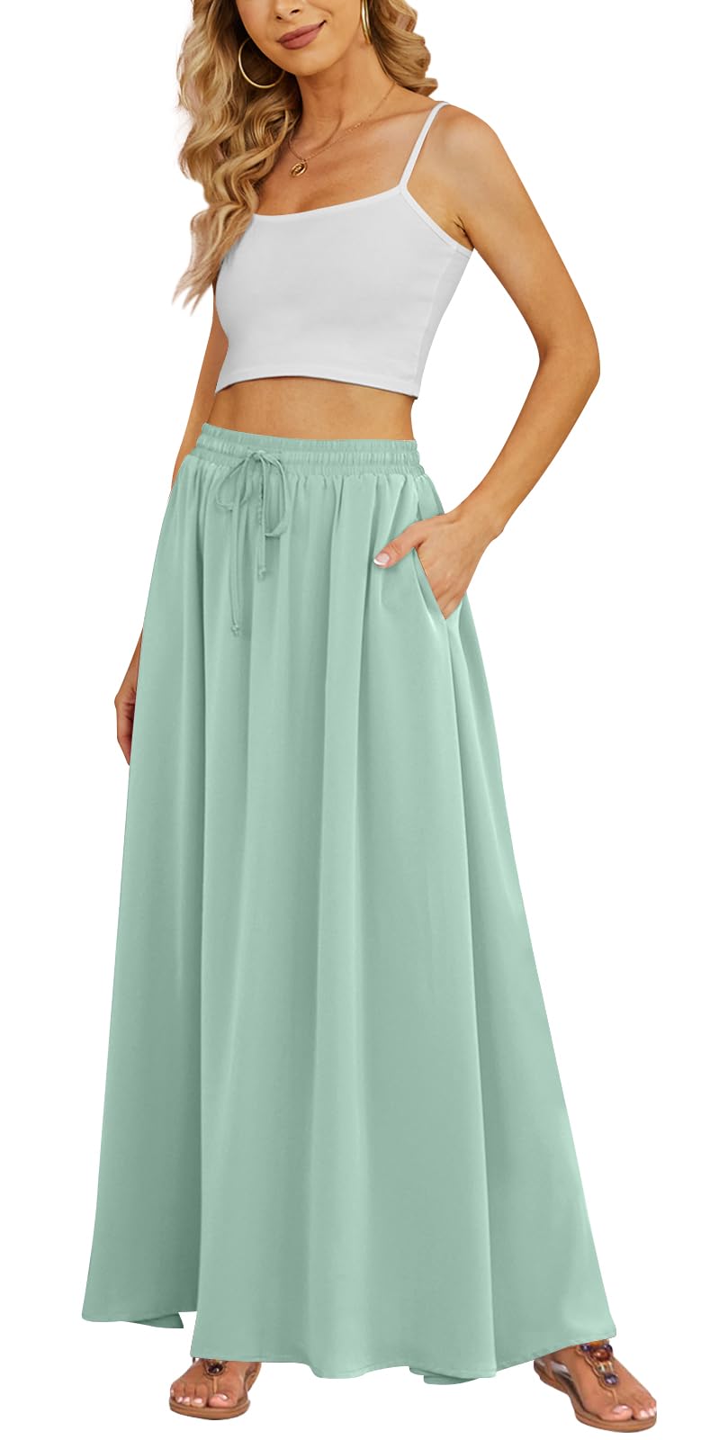 Pleated Flowy Maxi Skirt