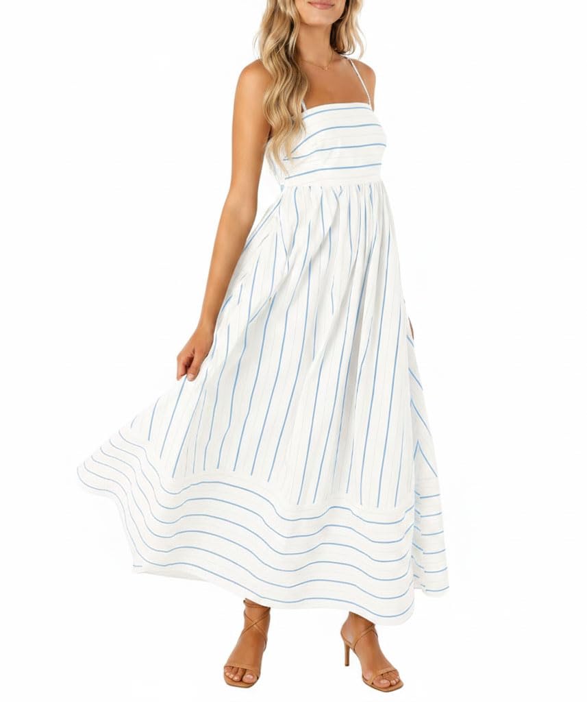 Striped Cutout Smocked Maxi Dress