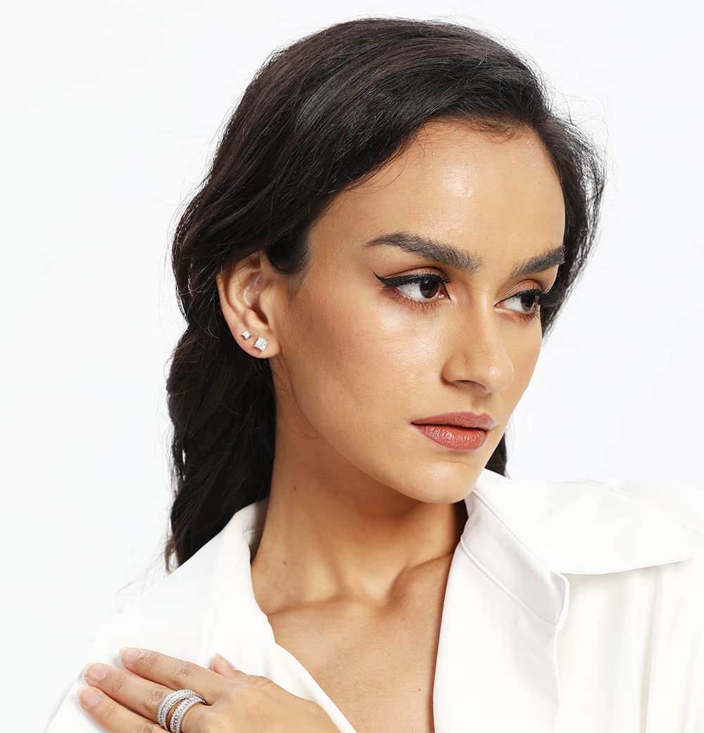 18K Gold-Plated Princess Cut CZ Studs (Set of 5)
