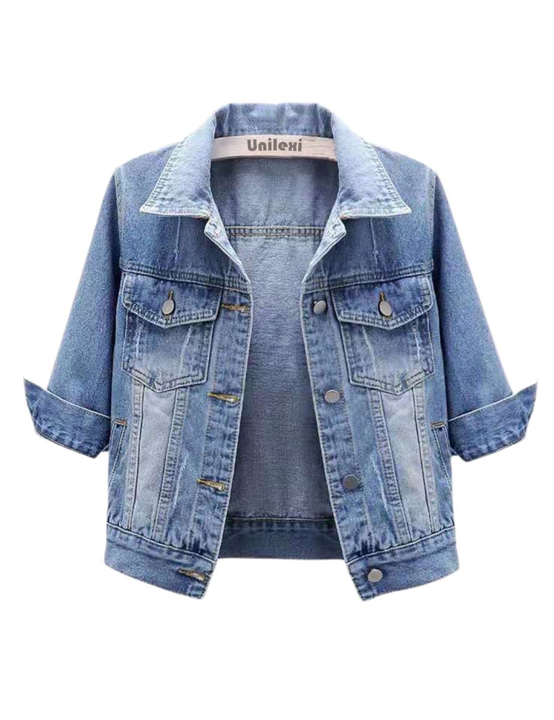 Cropped Light-Wash Denim Jacket