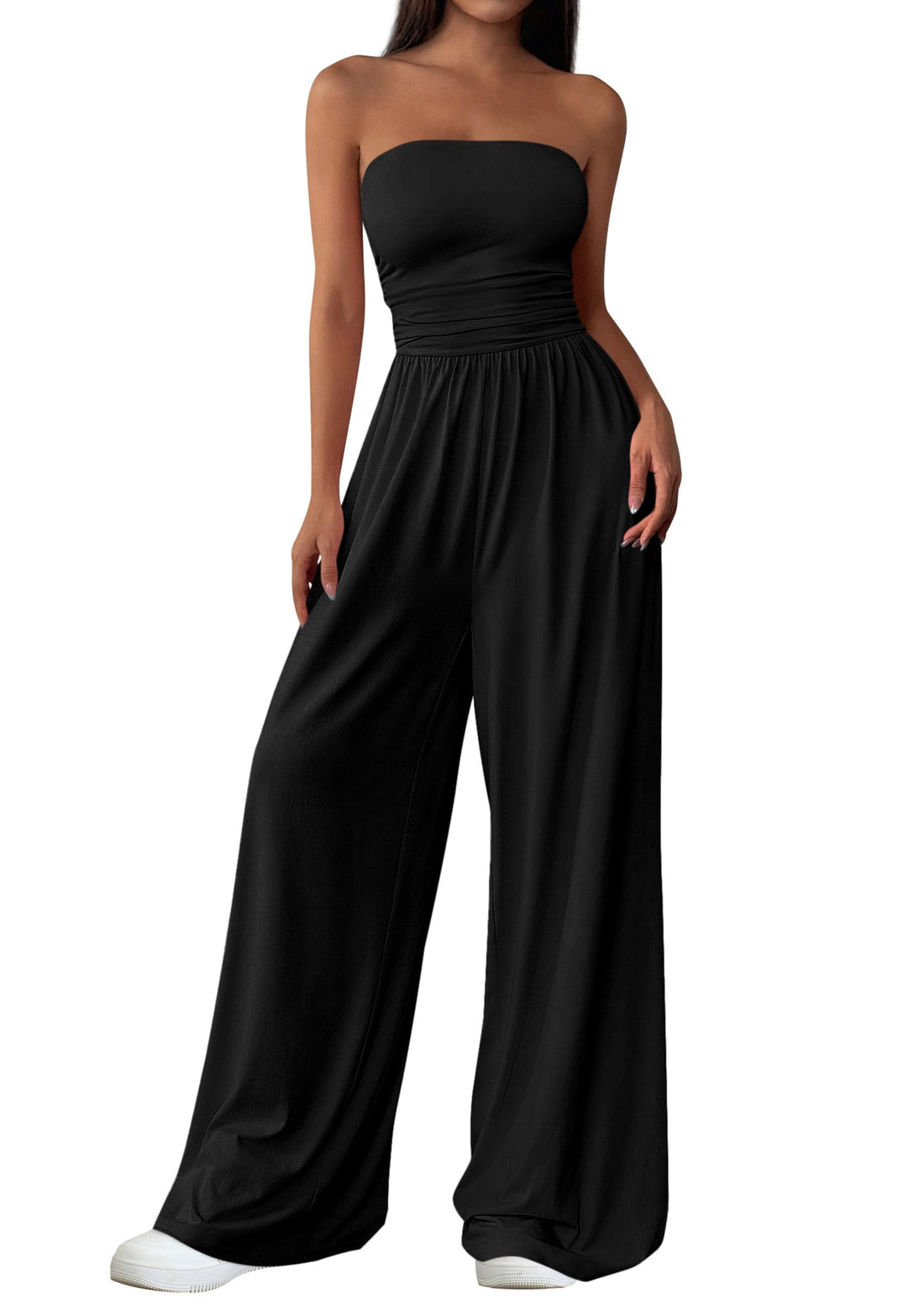 Ruched Strapless Wide-Leg Jumpsuit