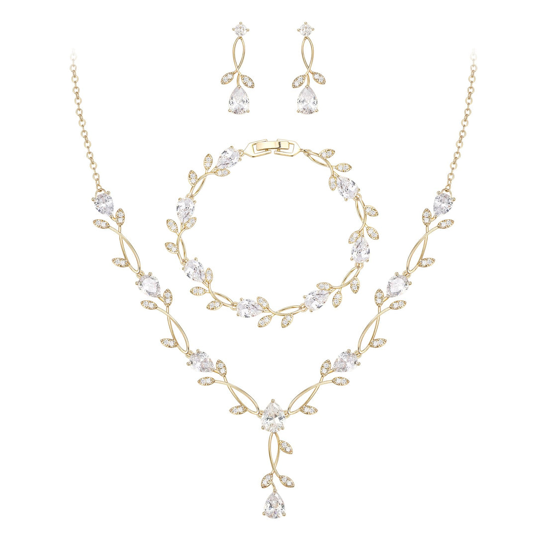 Cubic Zirconia Leaf Vine Bridal Set