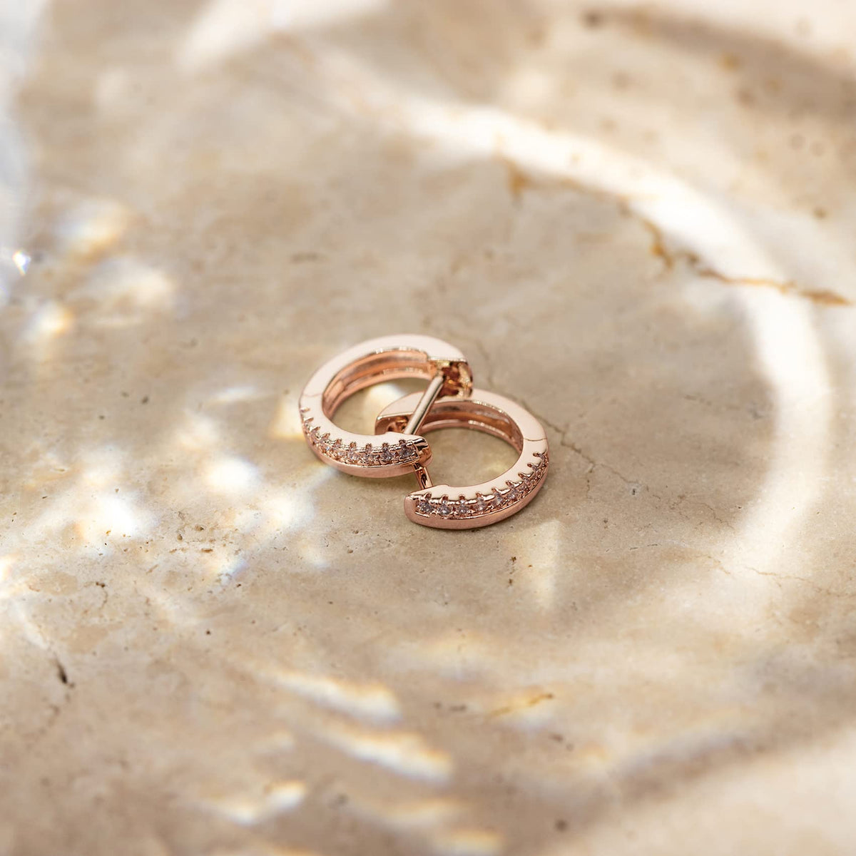 14K Rose Gold-Plated CZ Huggie Hoops