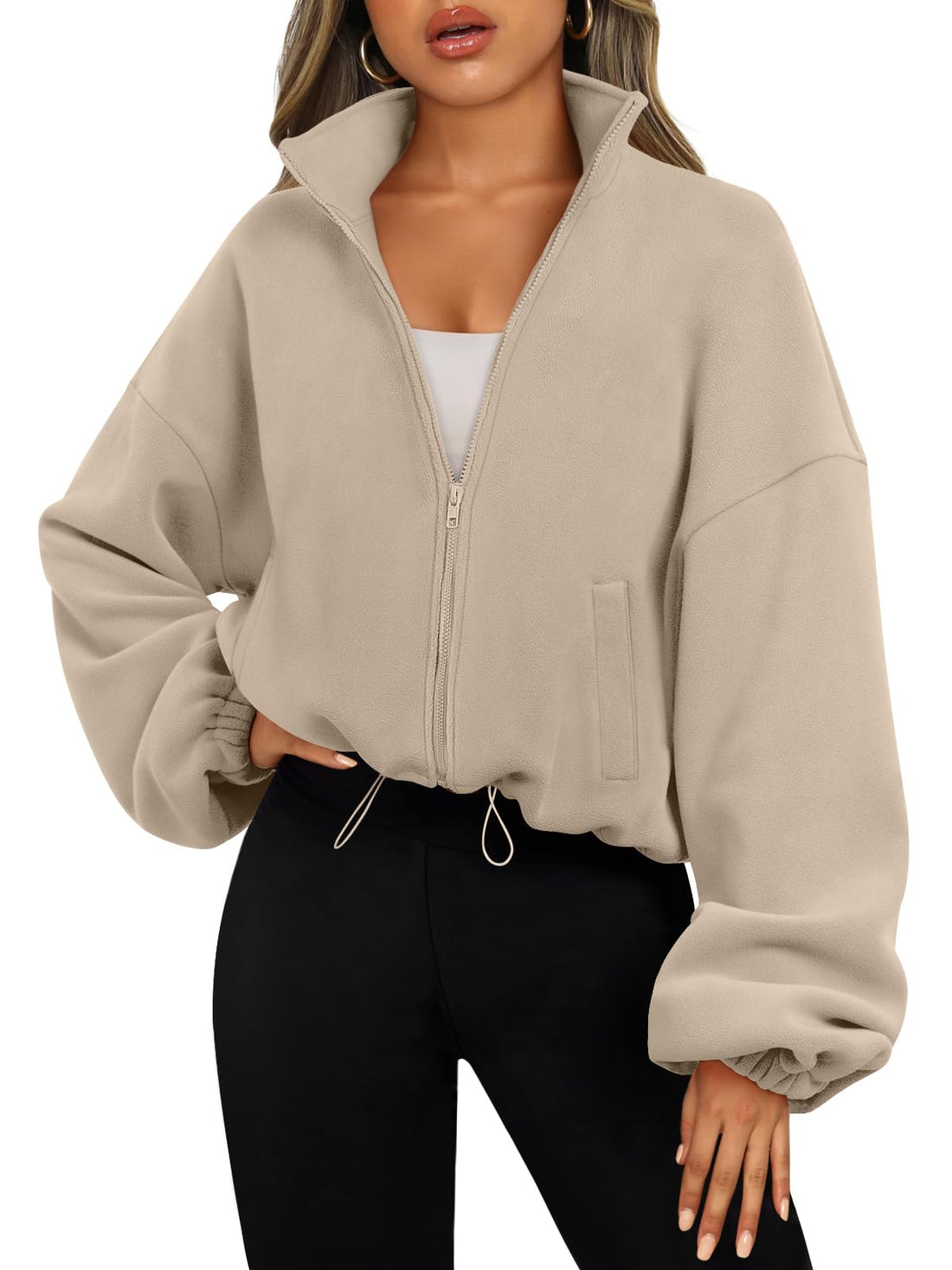 Cropped Zip-Up Fleece Jacket