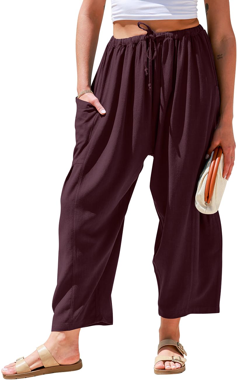 Linen Drawstring Wide Leg Pants