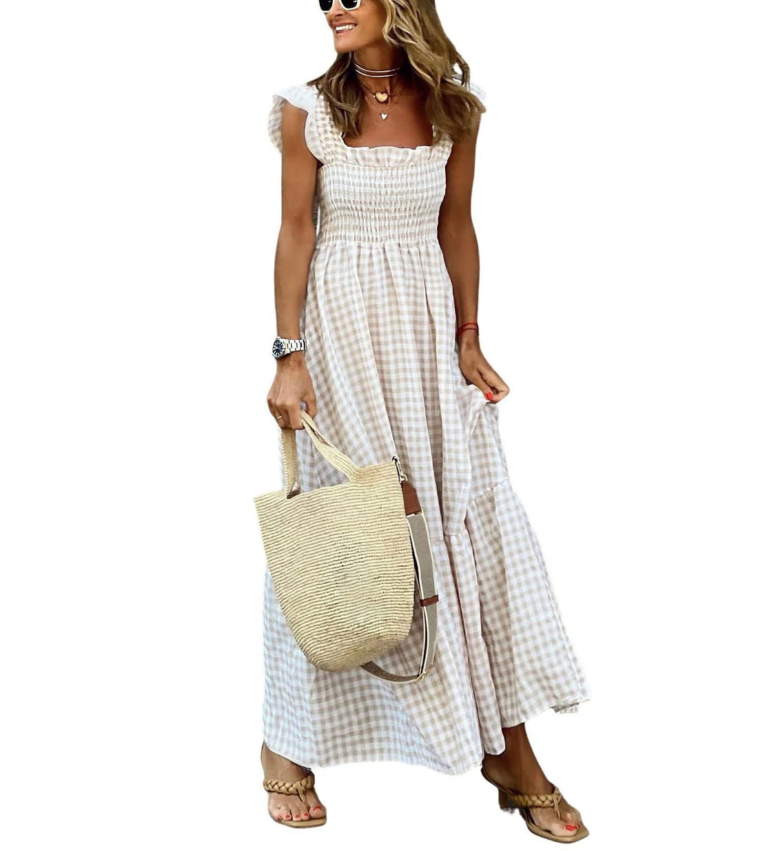 Plaid Smocked Strappy Dress