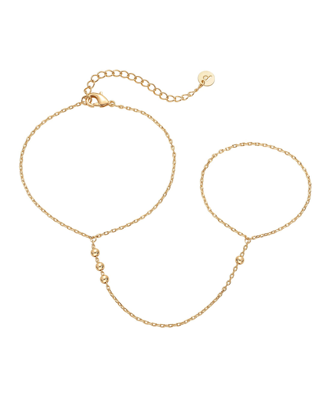 14K Gold-Plated Beaded Hand Chain Bracelet