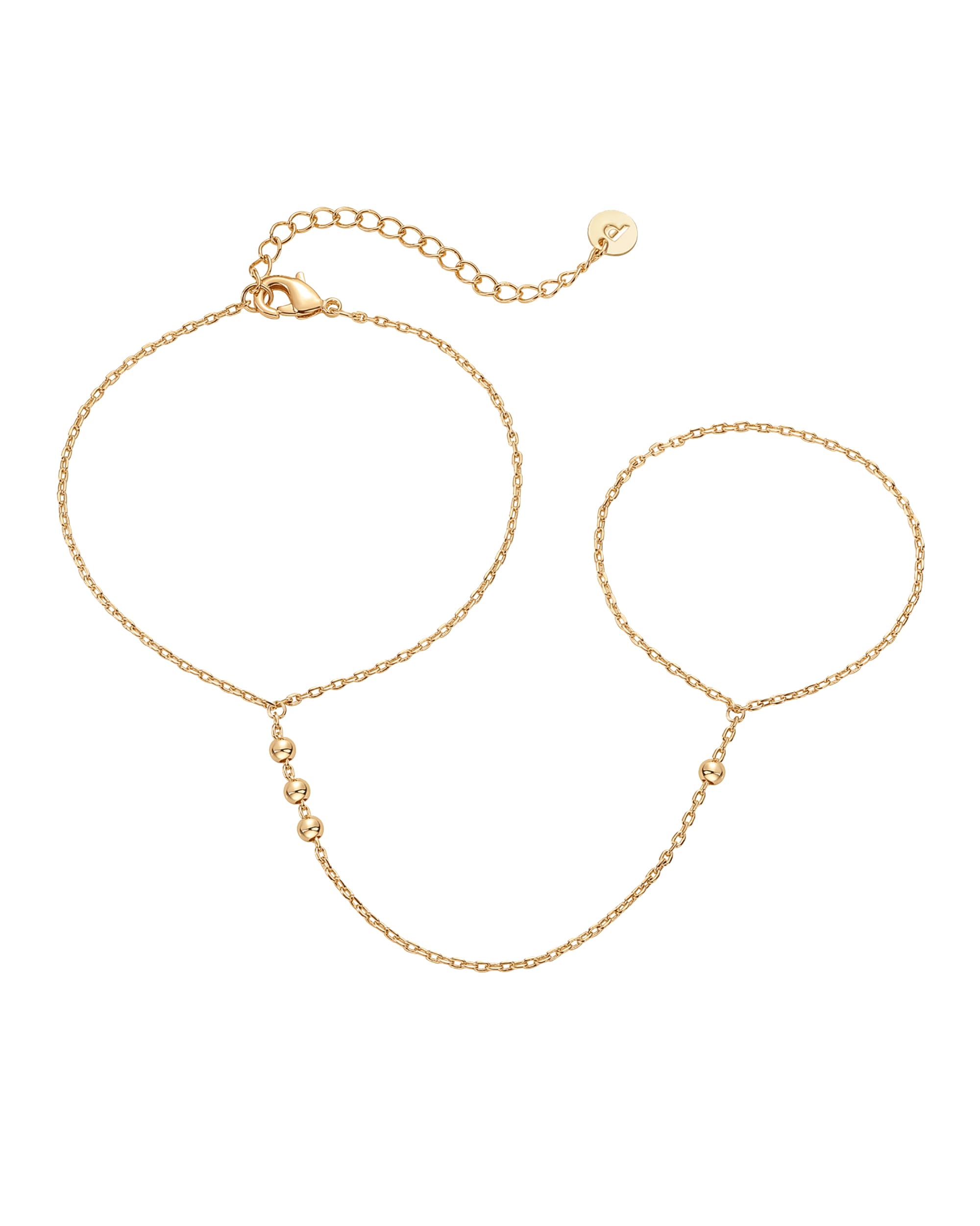14K Gold-Plated Beaded Hand Chain Bracelet
