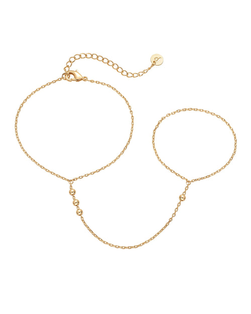 14K Gold-Plated Beaded Hand Chain Bracelet