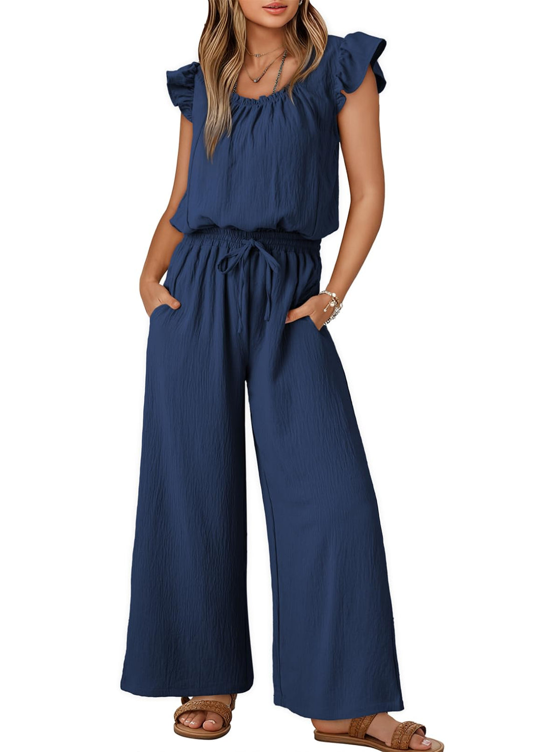 Ruffle Square-Neck Jumpsuit