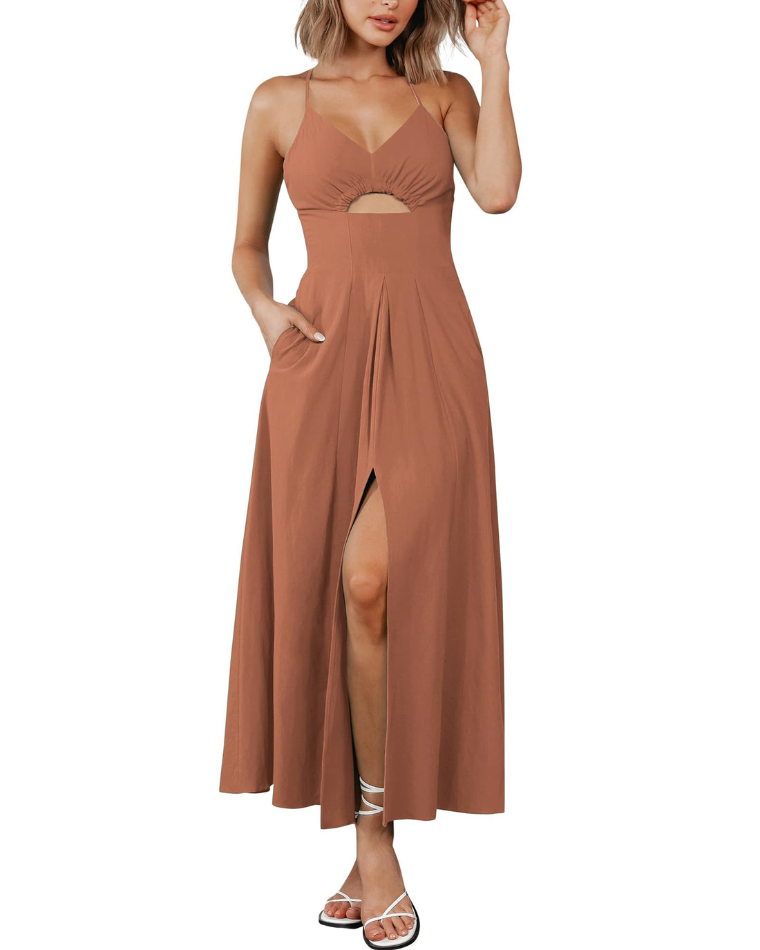 V-Neck Cutout Slit Maxi Dress
