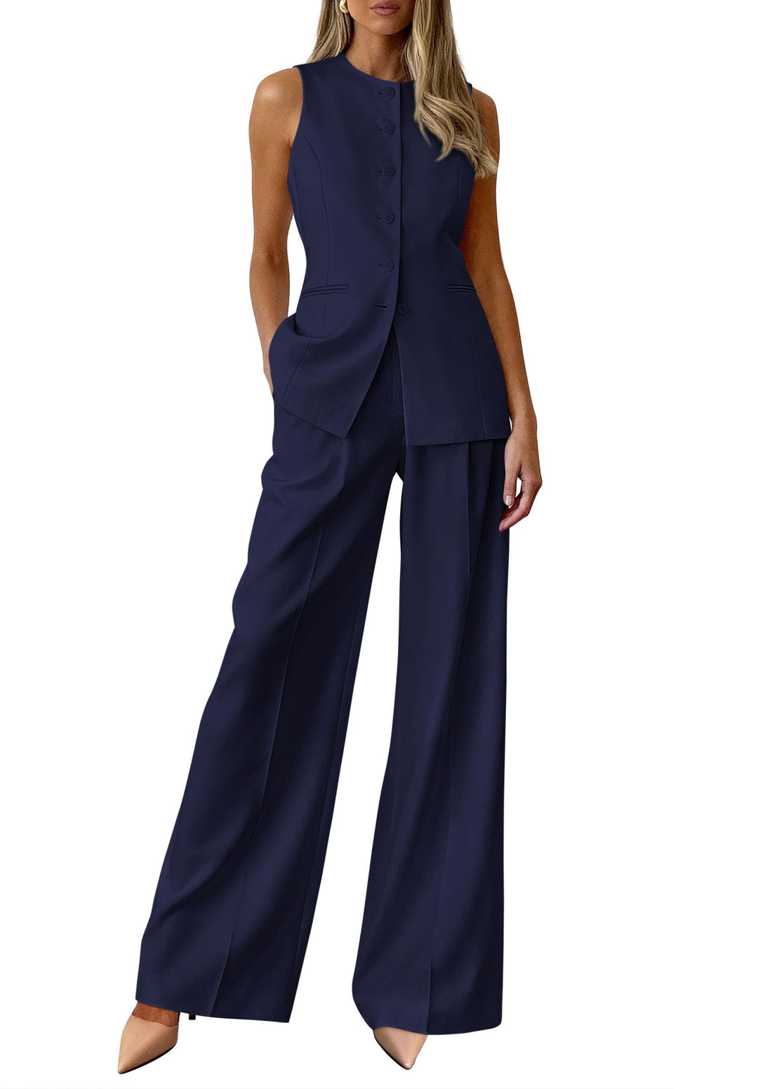 Sleeveless Blazer and Pants Set