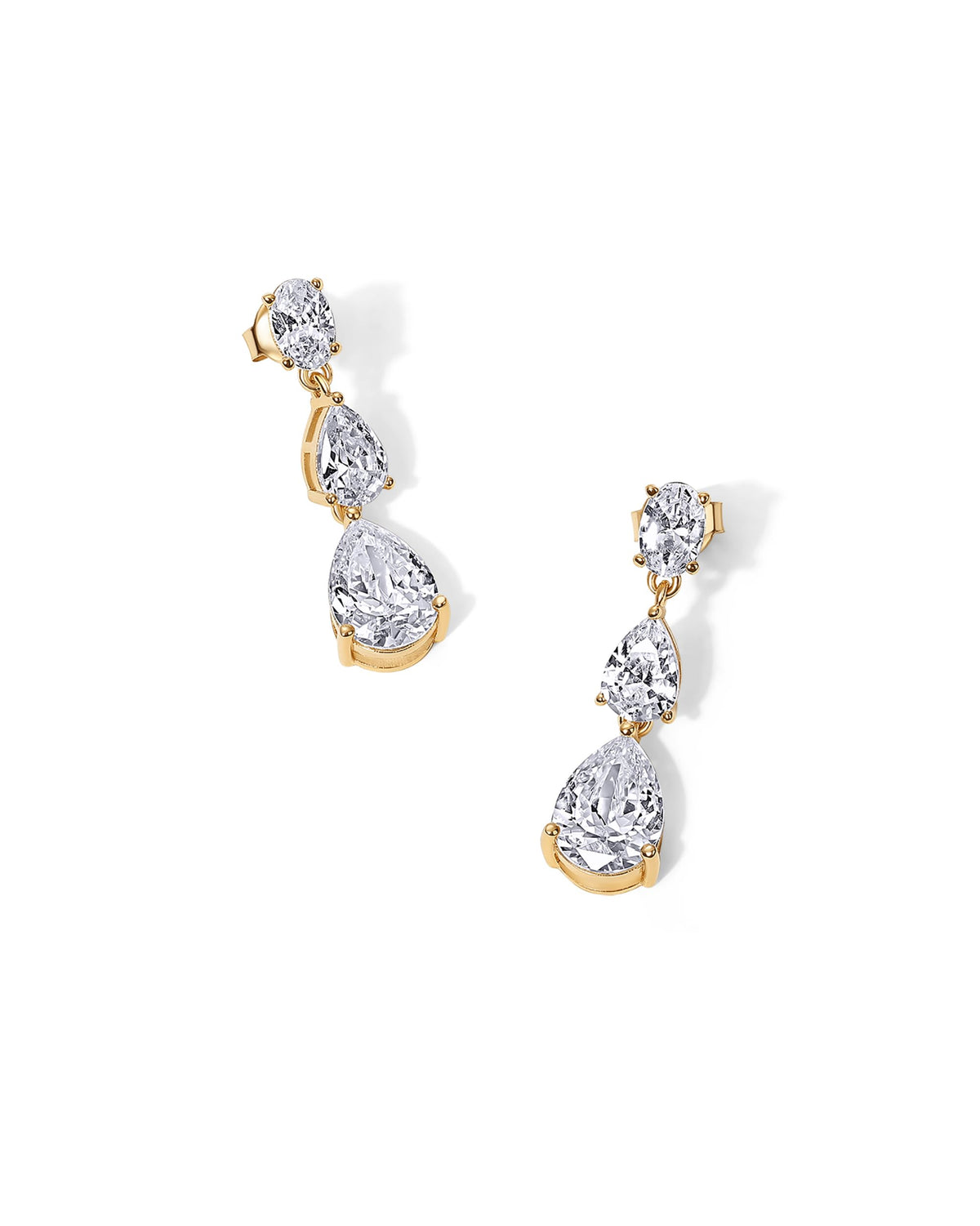 14K Gold-Plated Linear CZ Drop Earrings