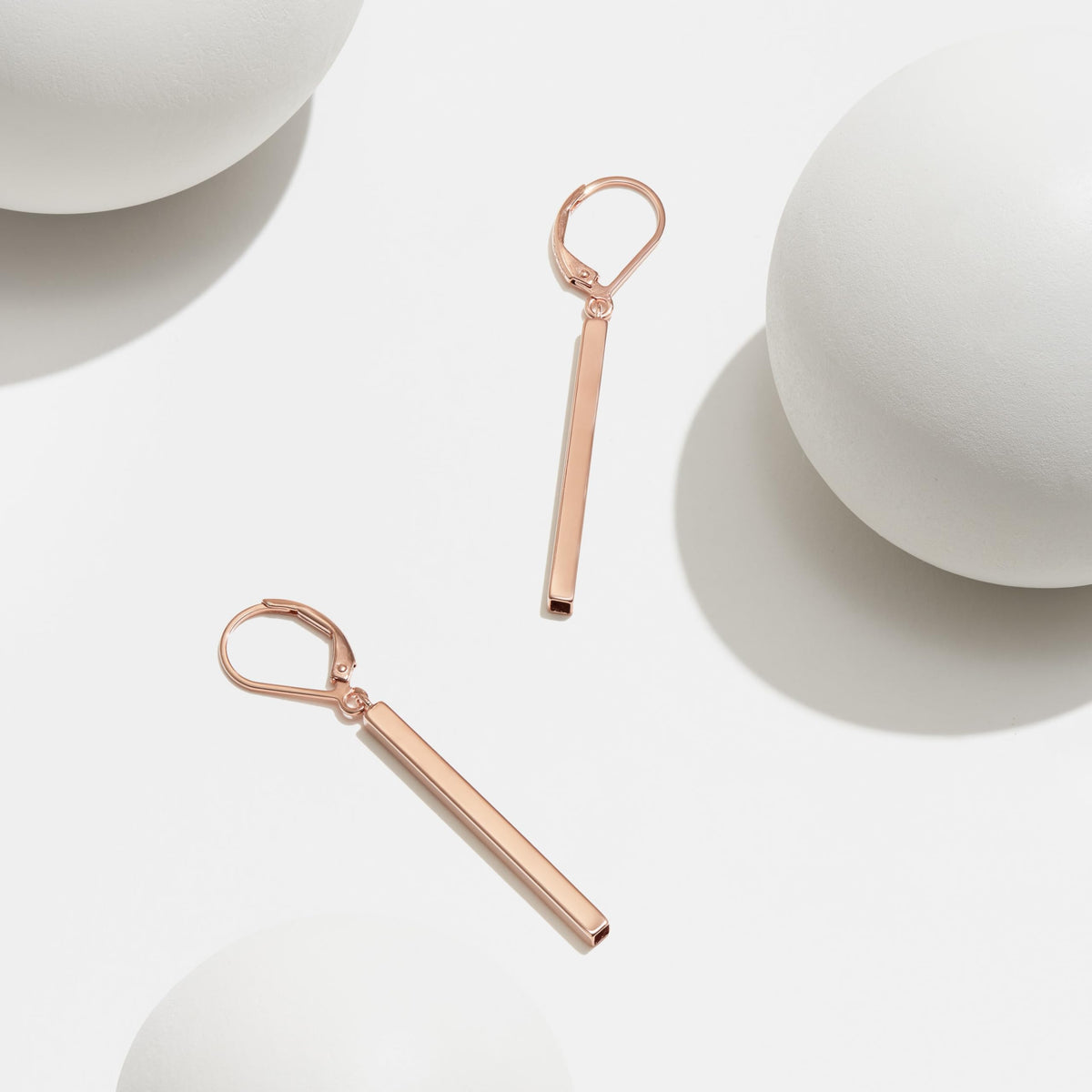14K Rose Gold Bar Drop Earrings