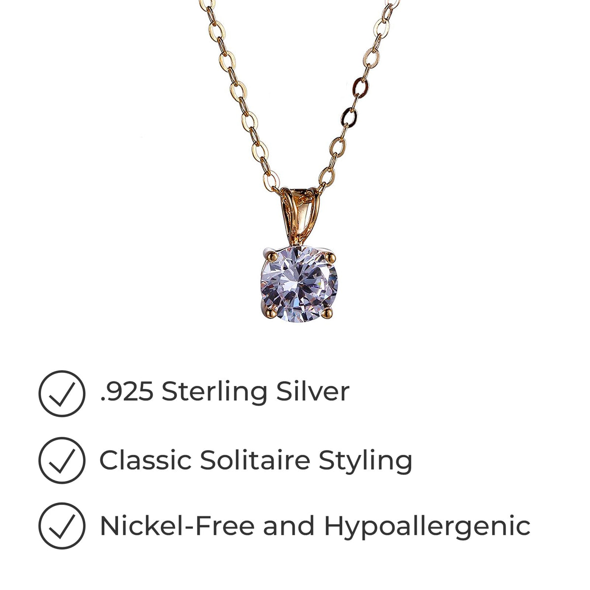 18K Gold-Plated CZ Solitaire Pendant