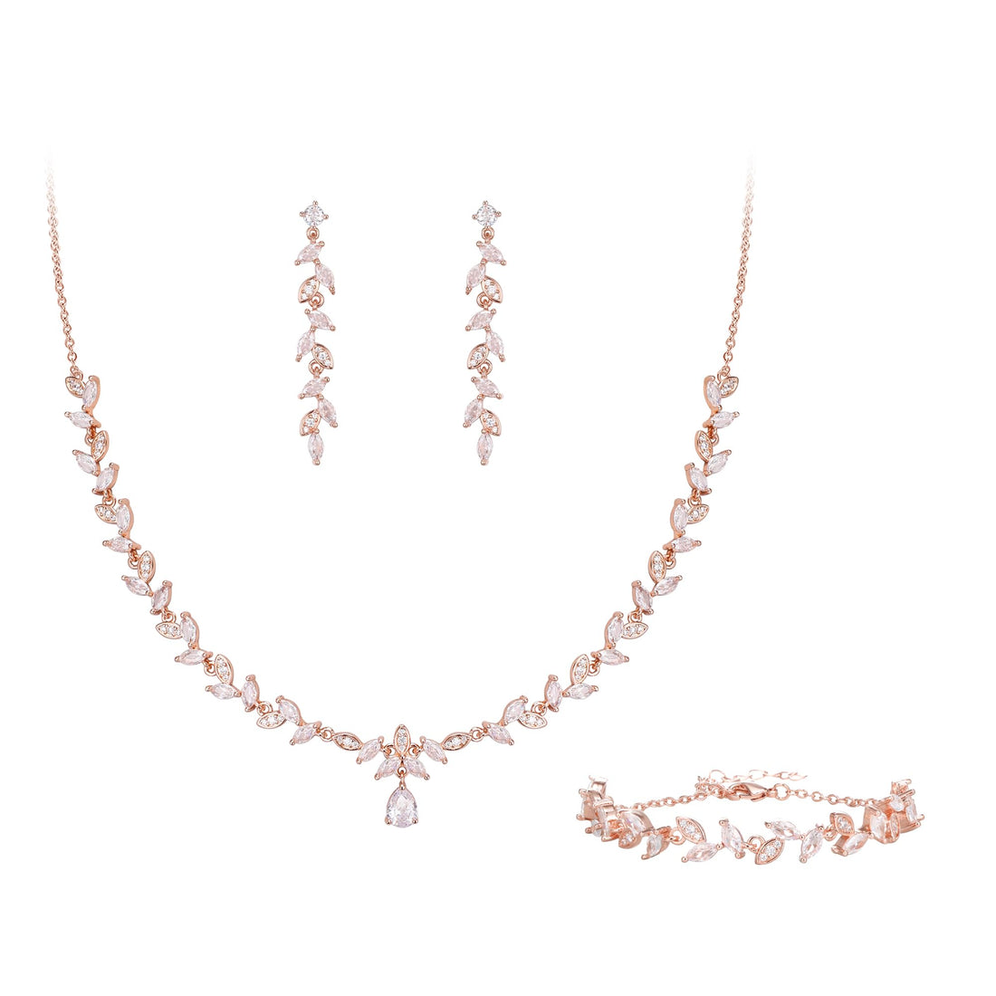 CZ Leaf Cluster Y-Necklace Set