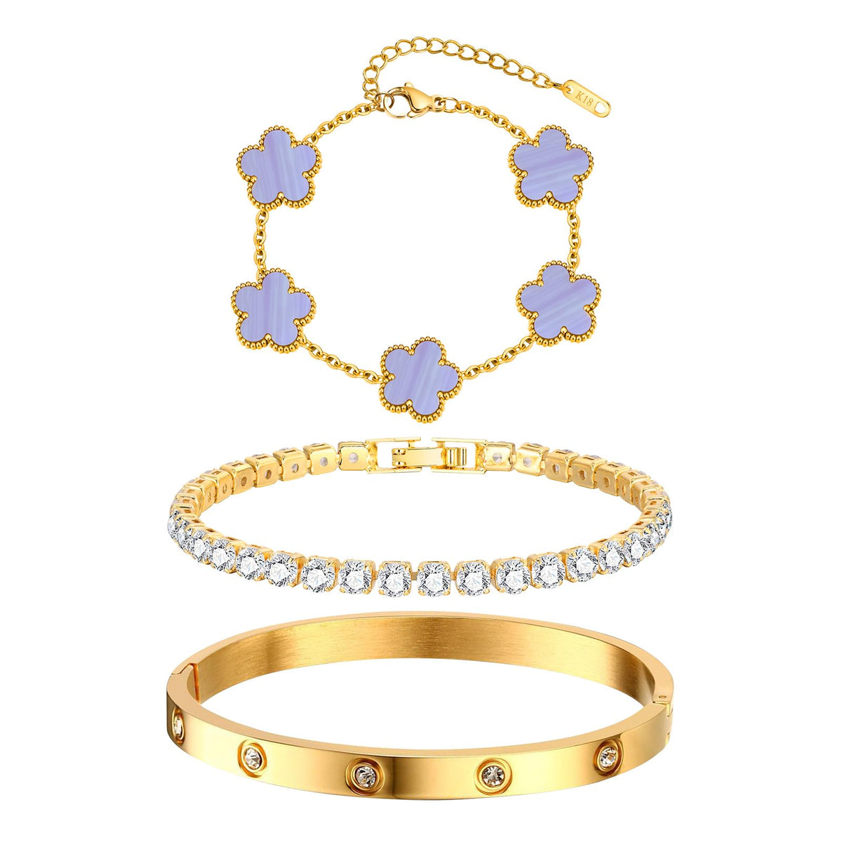 18K Gold-Plated Floral Bangle Set