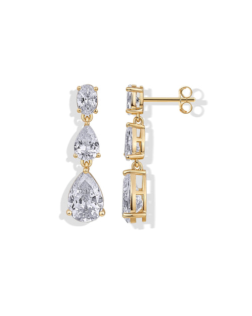 14K Gold-Plated Linear CZ Drop Earrings