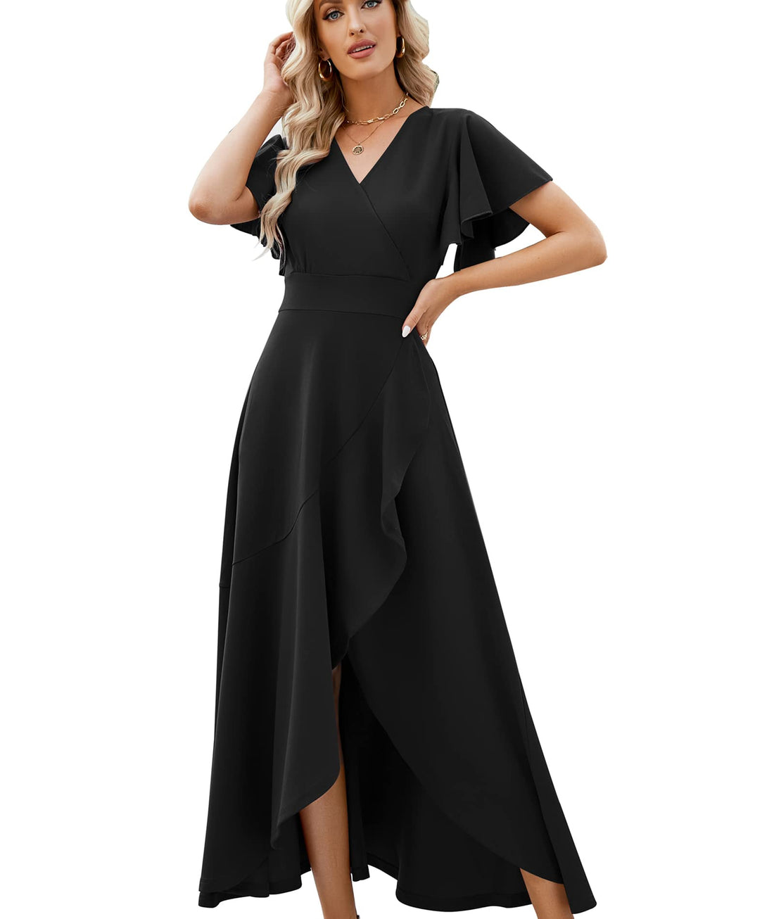 V-Neck Ruffle Wrap Dress