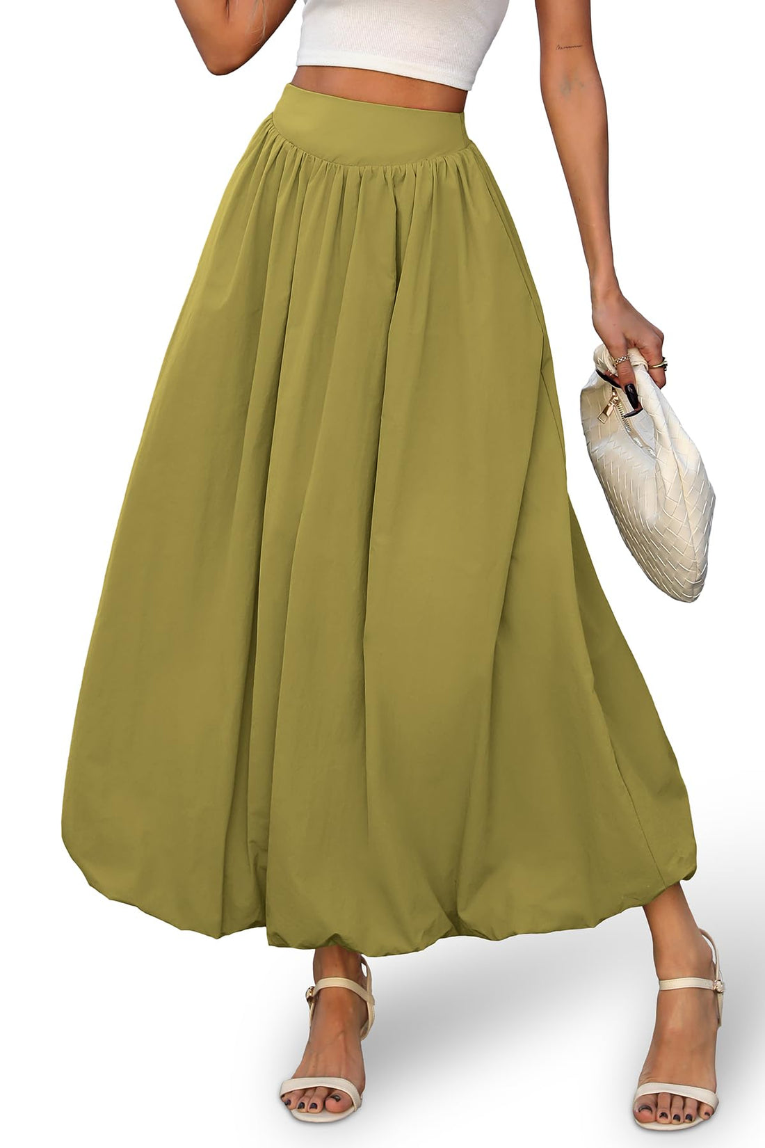 Balloon Hem Maxi Skirt Green