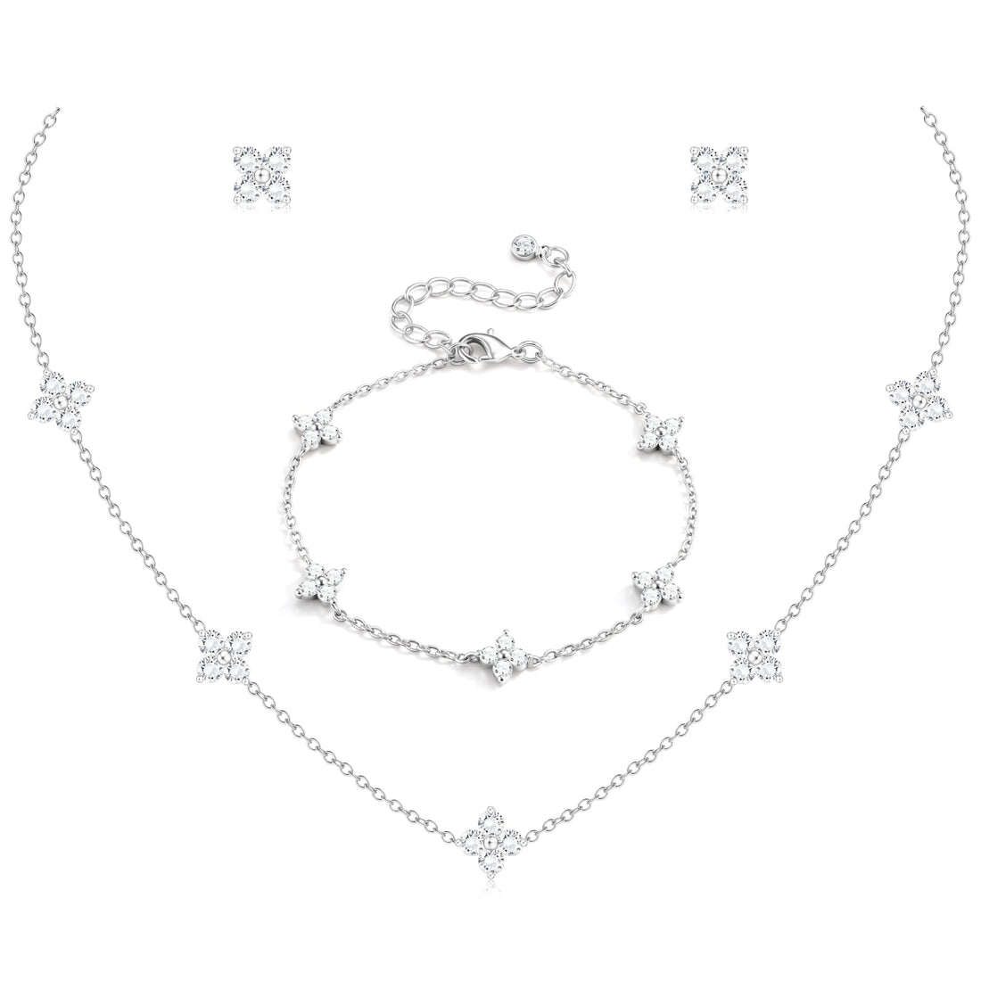 Dainty CZ Flower Jewelry Set