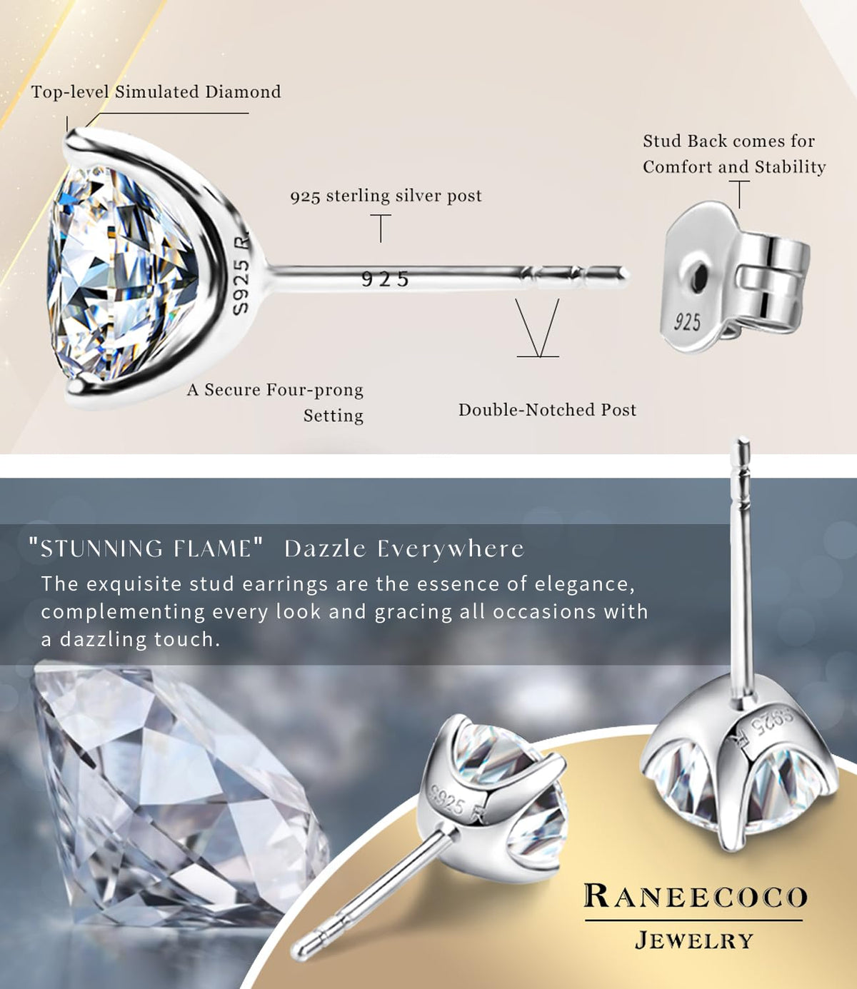 18K Rose Gold-Plated CZ Stud Earrings