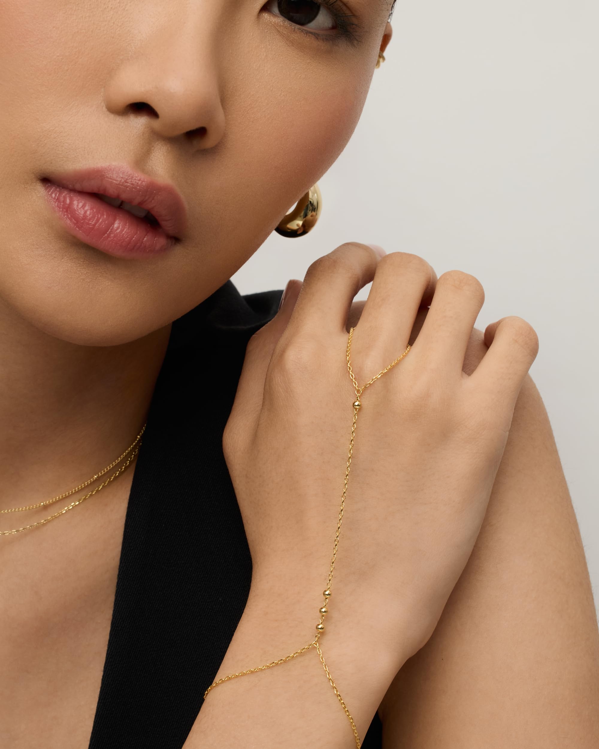 14K Gold-Plated Beaded Hand Chain Bracelet