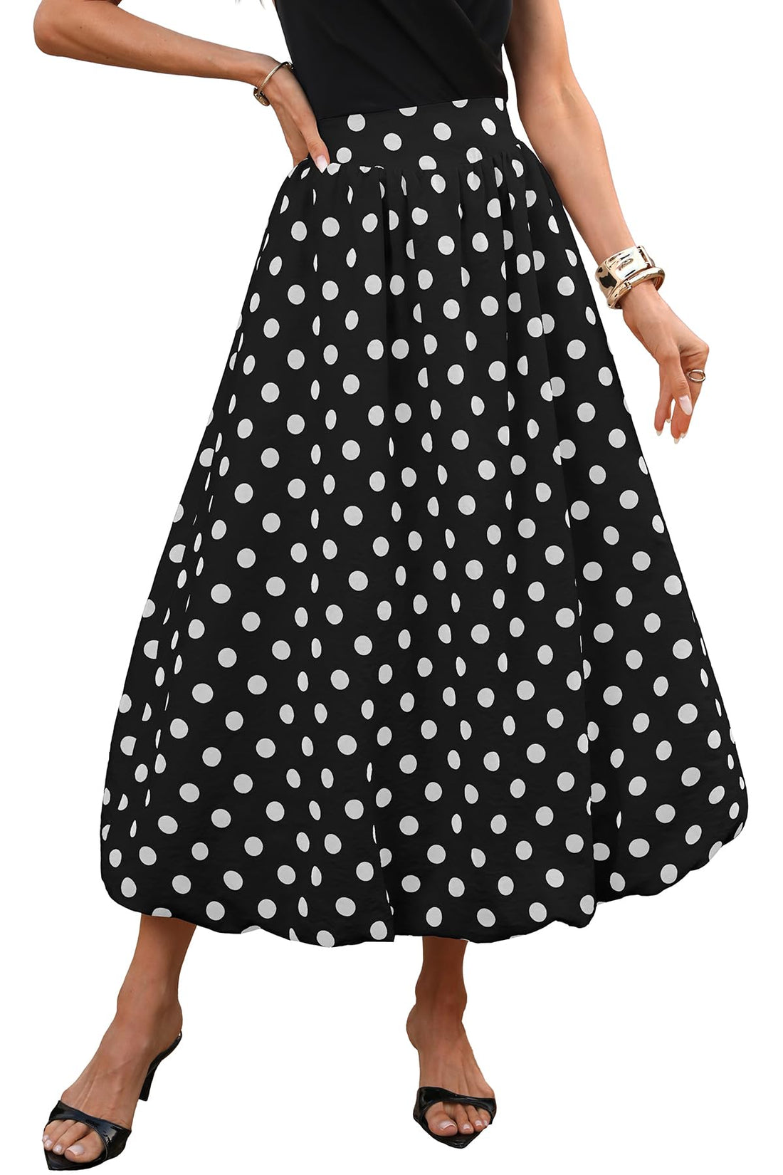 Balloon Hem Maxi Skirt Black
