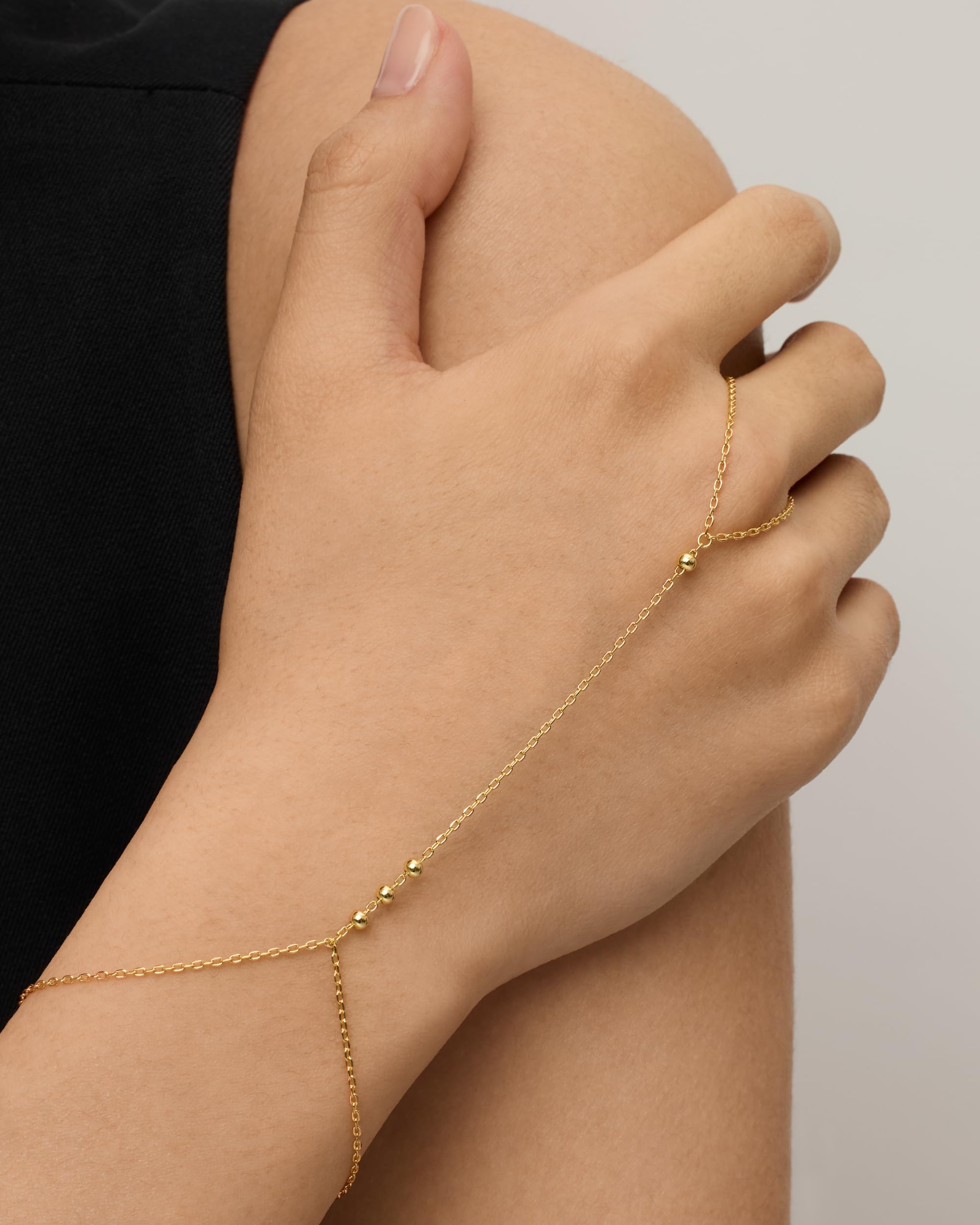 14K Gold-Plated Beaded Hand Chain Bracelet