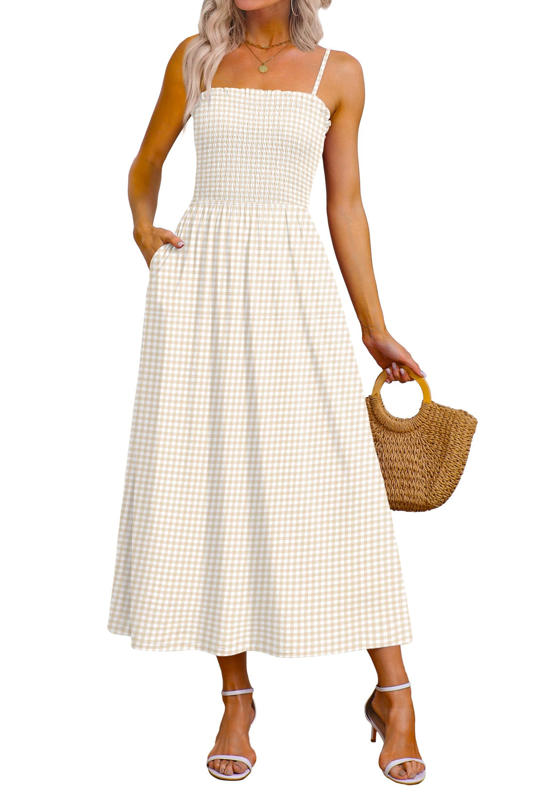 Gingham Spaghetti Strap Maxi Dress