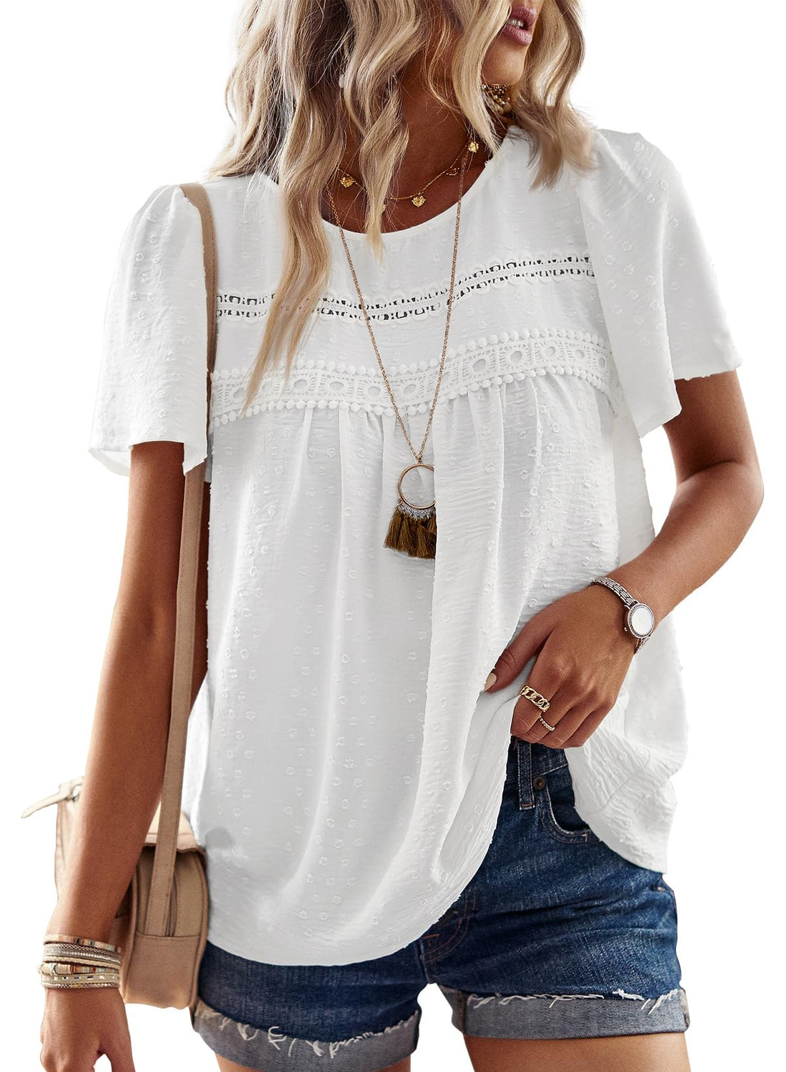 Lace-Hem Chiffon Blouse