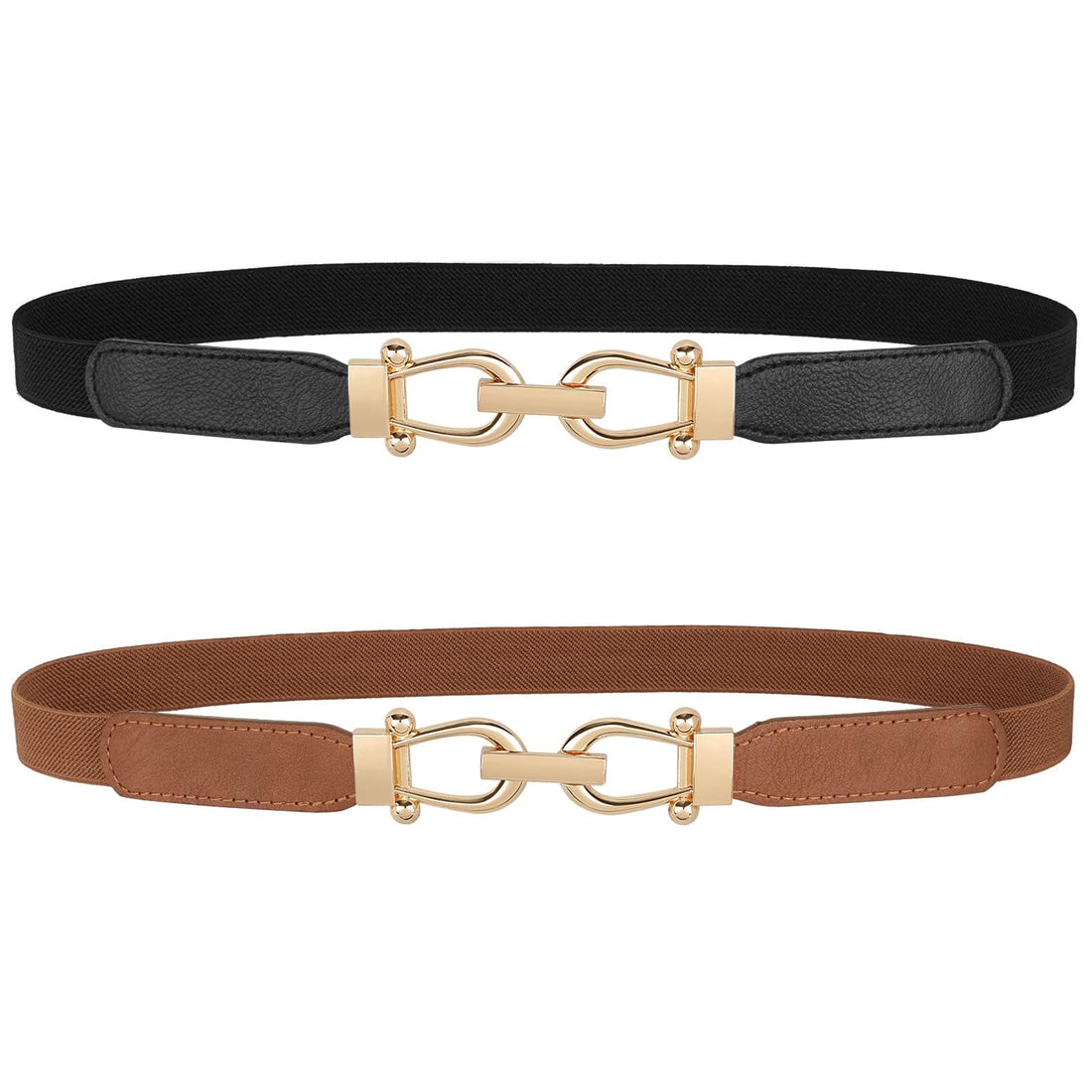Skinny Stretch Waist Belt A-black+brown (Set of 2)