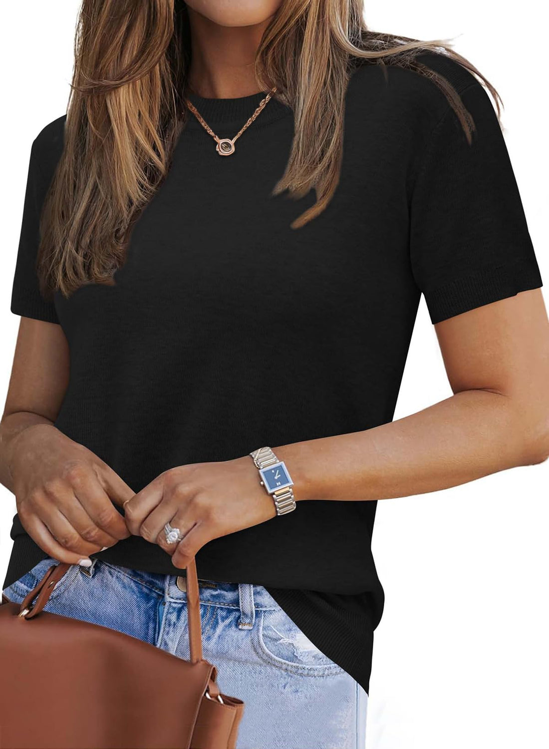 Short-Sleeve Sweater Blouse