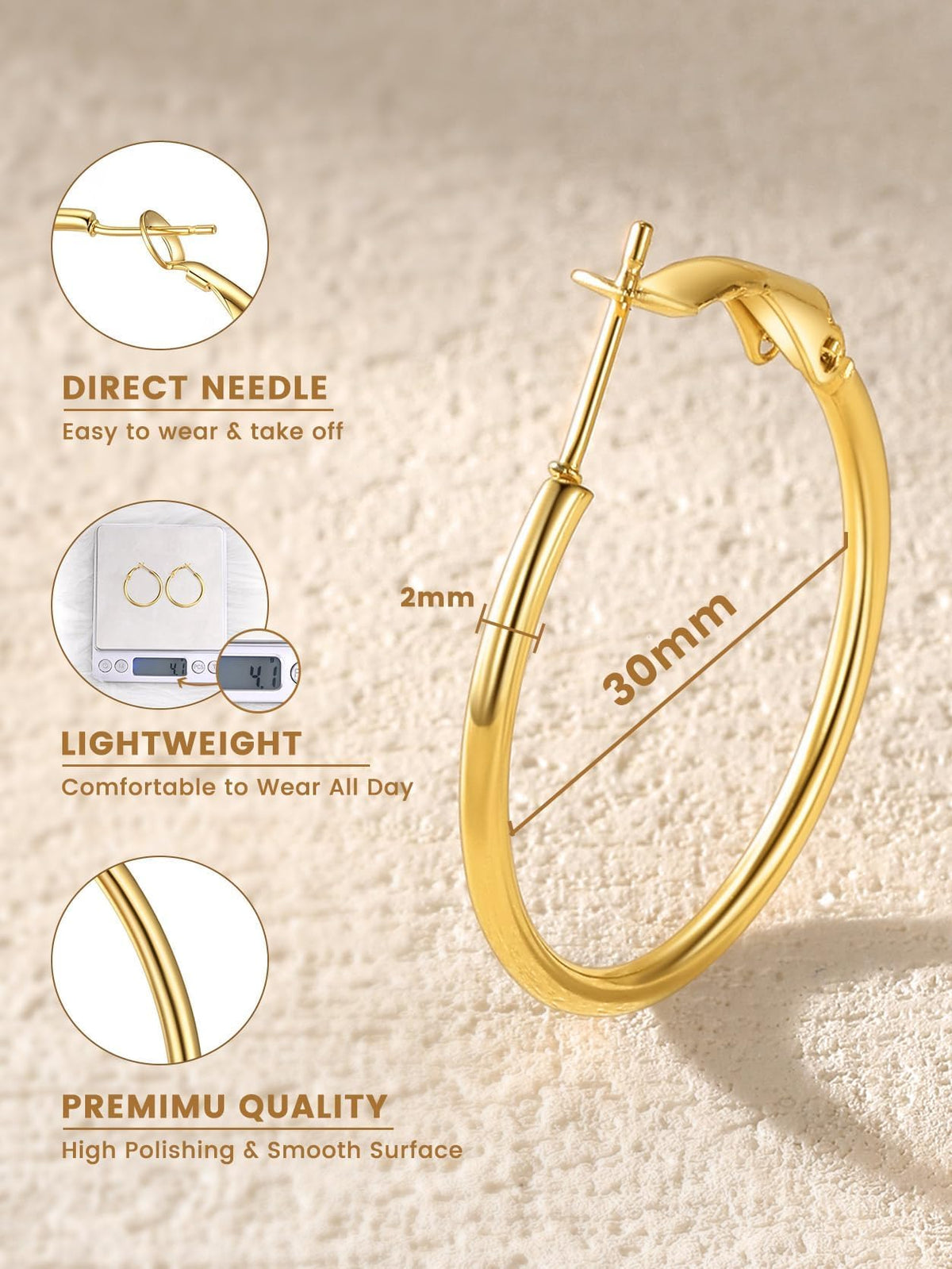 14K Gold-Plated Thin Small Hoops