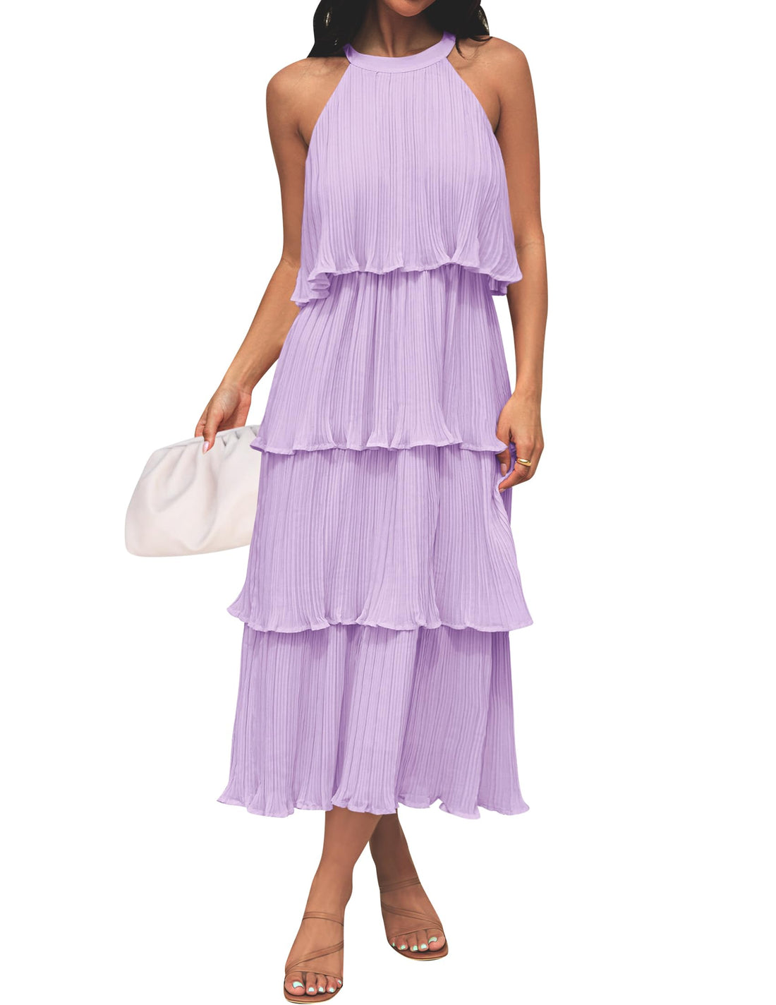 Tiered Chiffon Halter Midi Dress