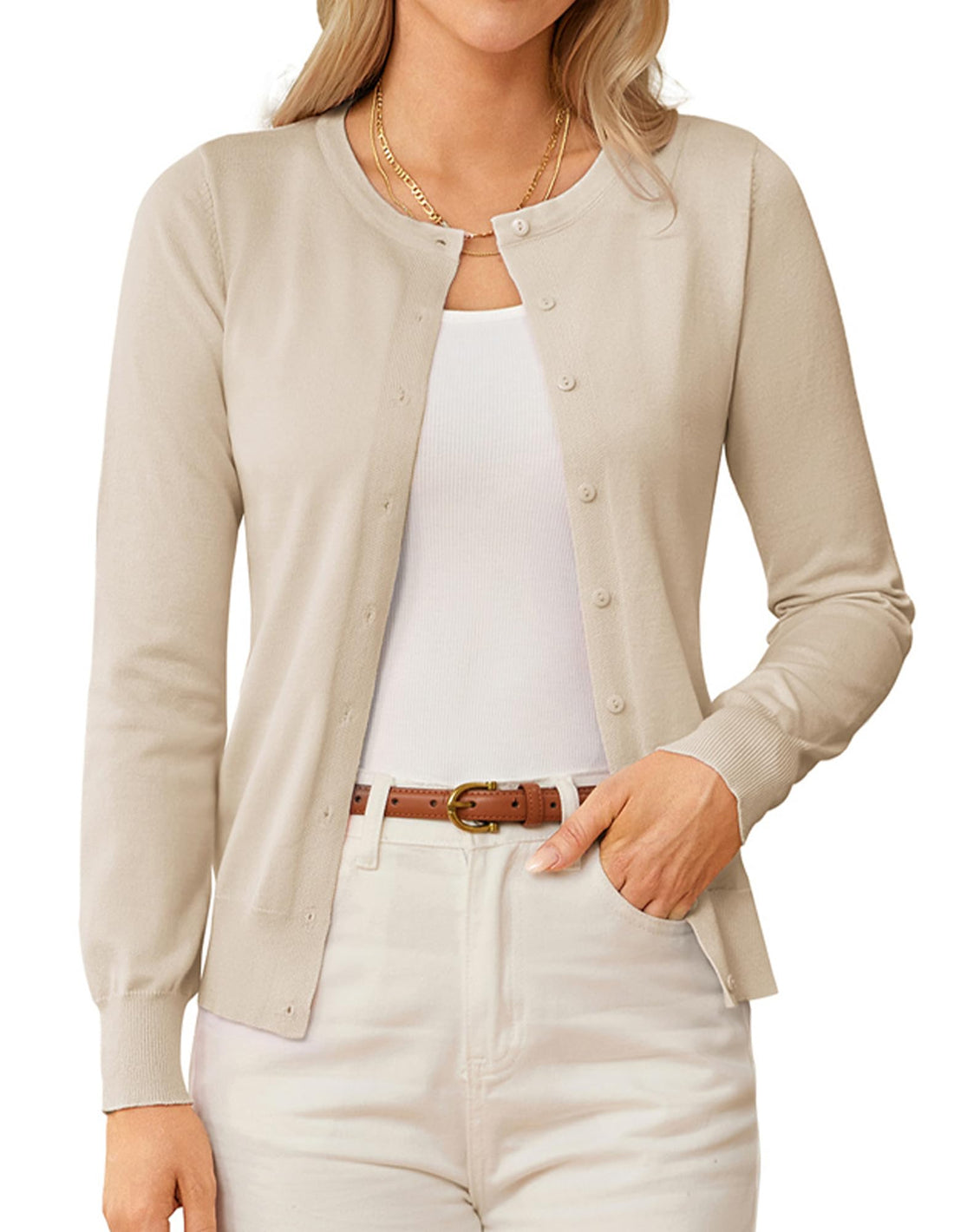 Lightweight Button-Up Cardigan Beige