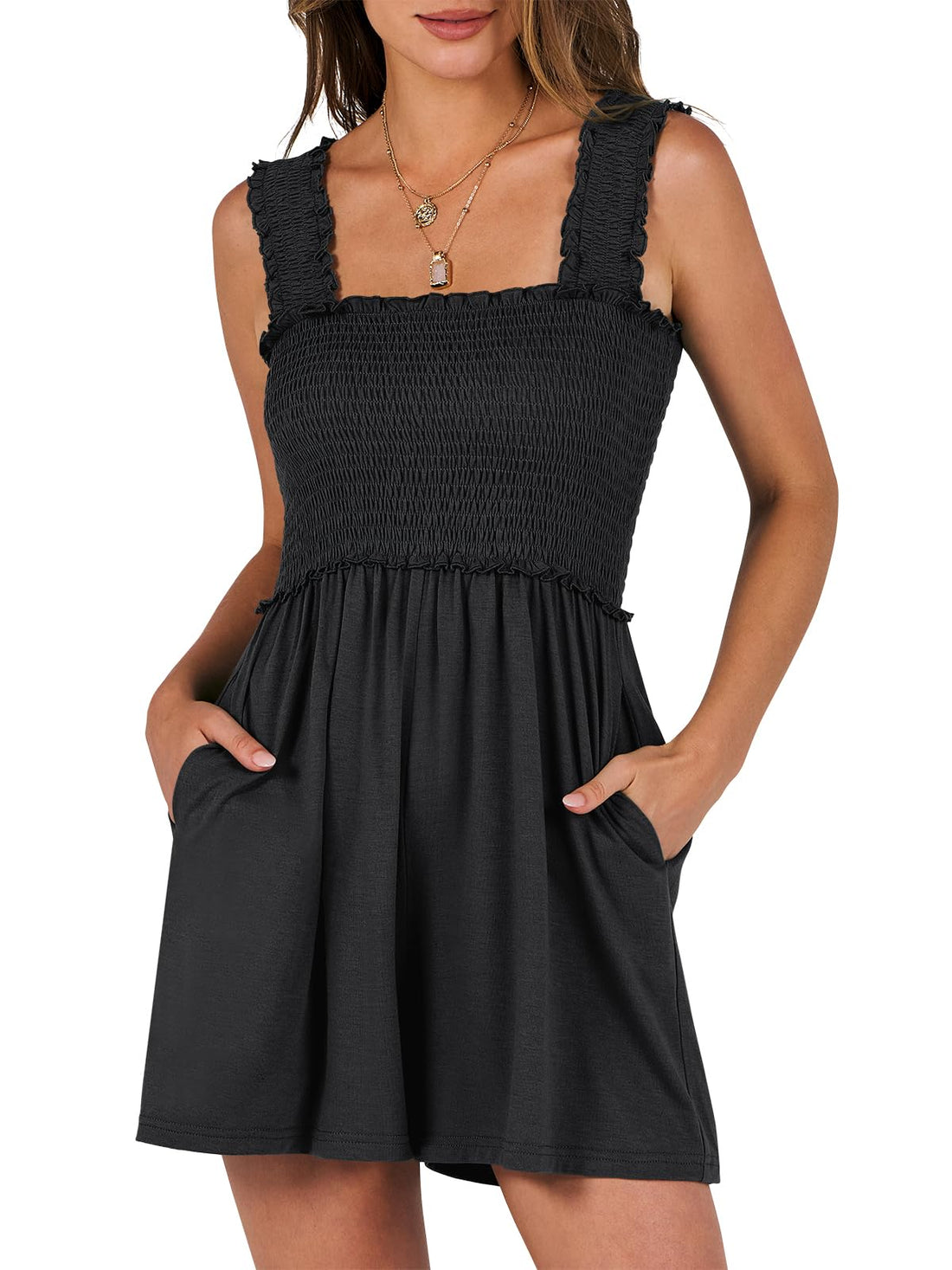 Smocked Square-Neck Romper