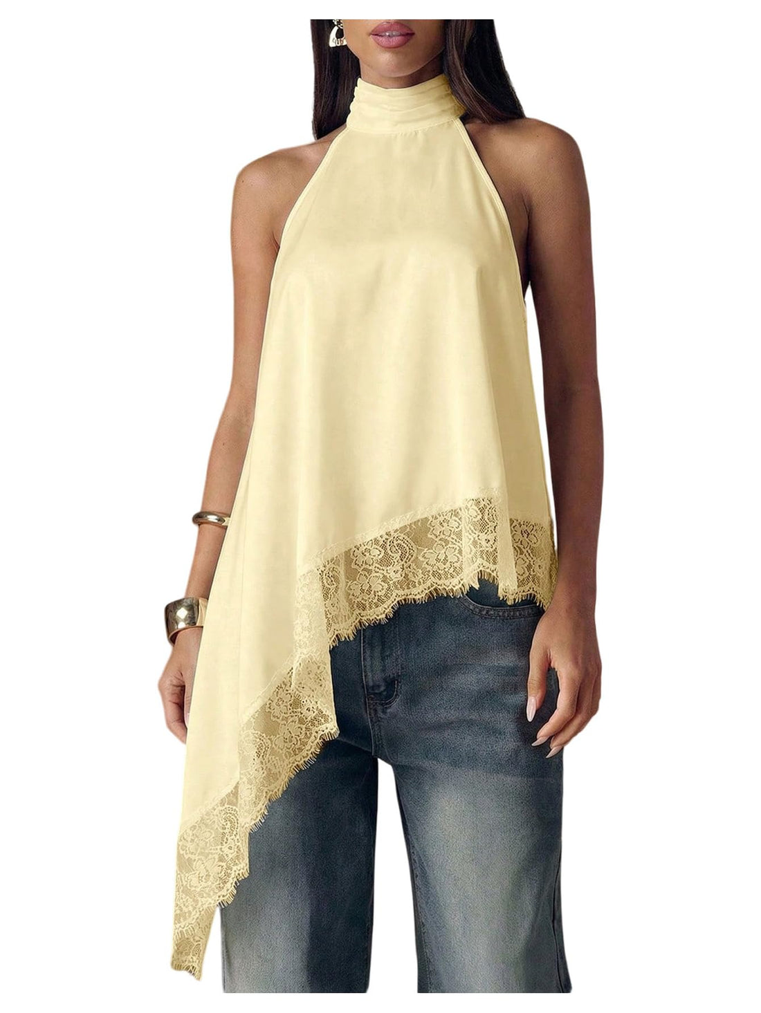 Lace Asymmetrical Halter Top