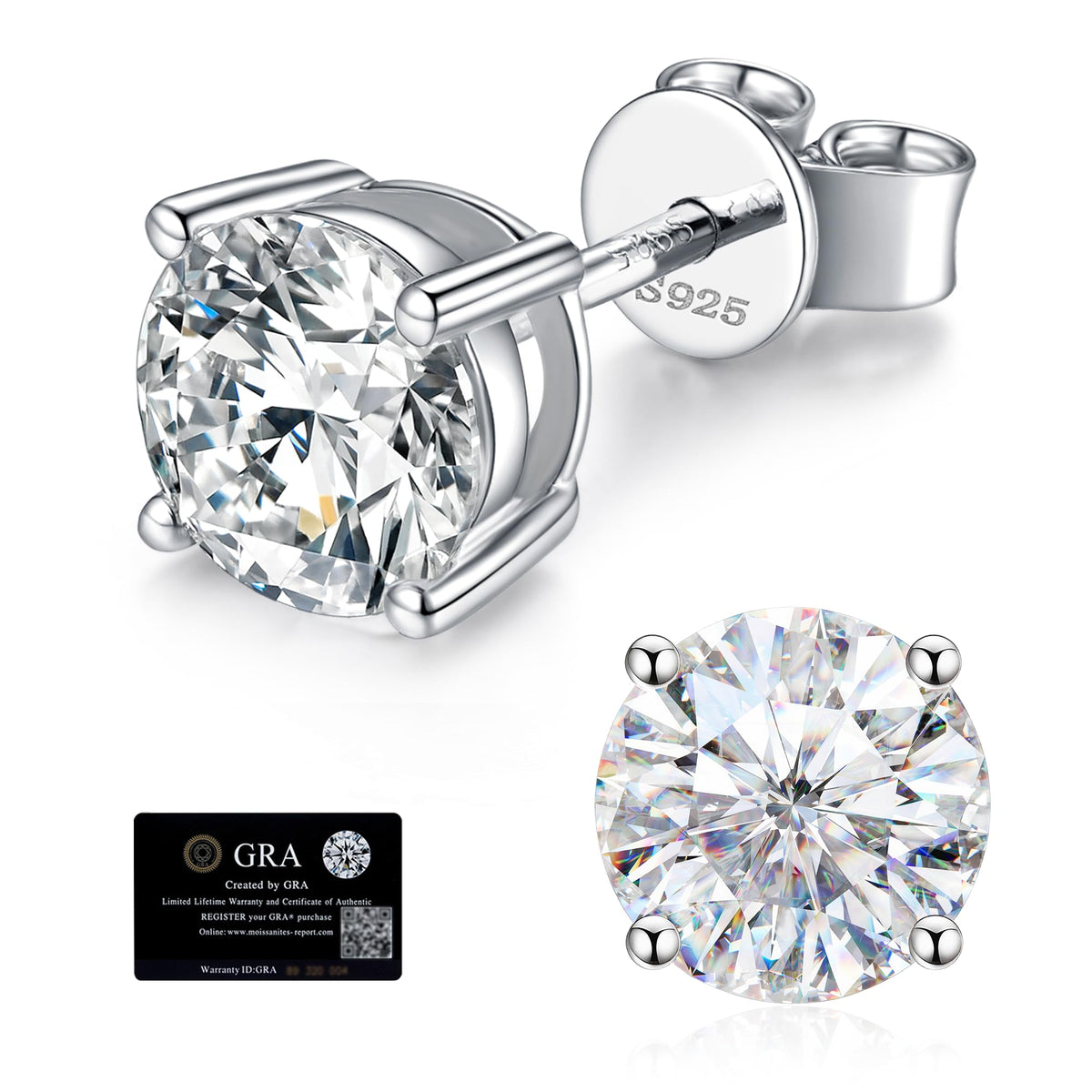 18K White Gold Moissanite Studs