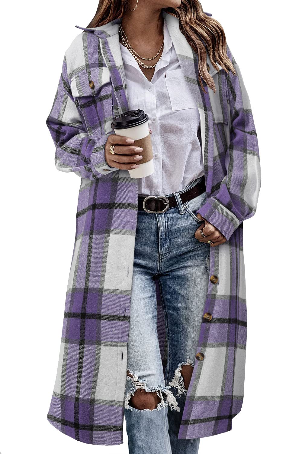 Long Plaid Flannel Shacket