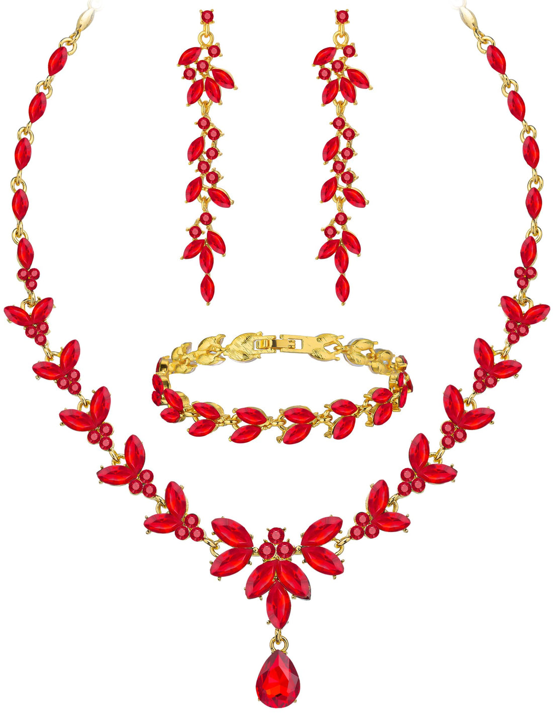 Crystal Bridal Jewelry Set Red