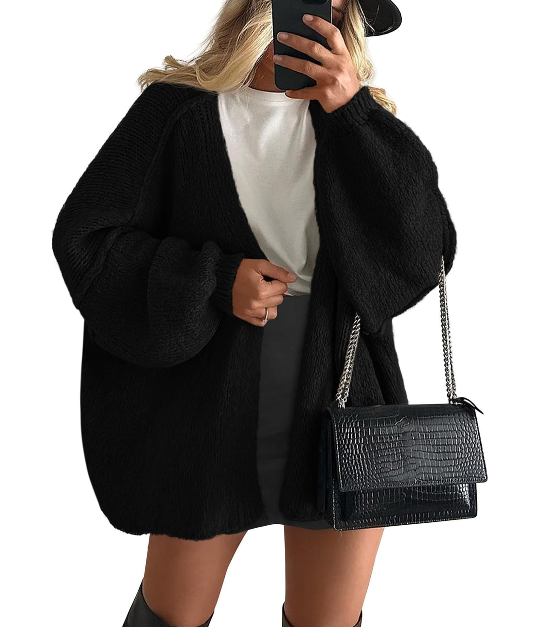 Lantern-Sleeve Open Cardigan