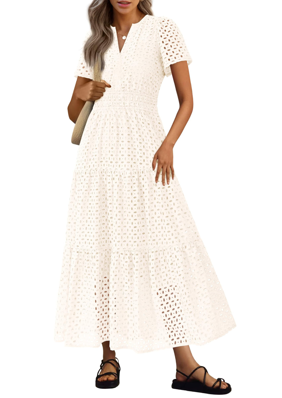Eyelet V-Neck Maxi Dress