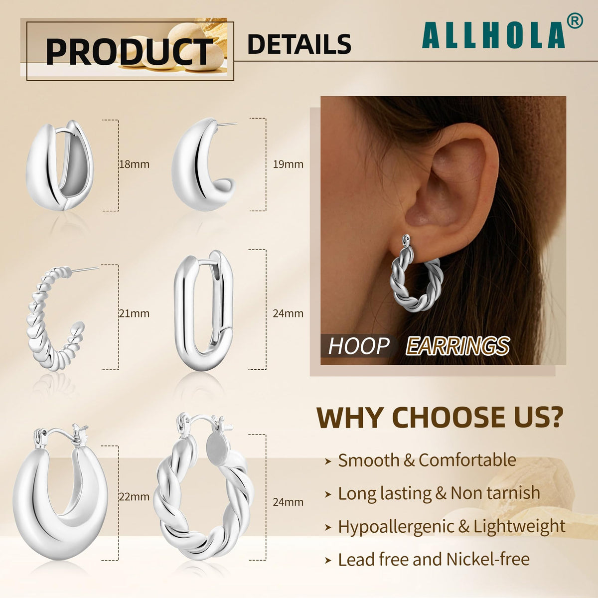 14K Gold-Plated Chunky Twisted Hoop Earrings (Set of 6)